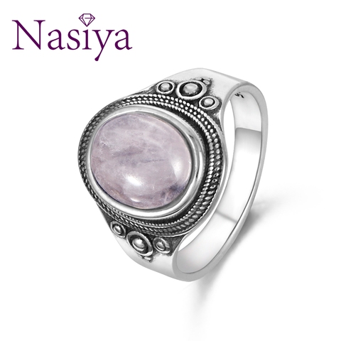 Nasiya-anillos de cuarzo rosa Natural para mujer, joyería de piedras preciosas de plata 925, regalo de cumpleaños y aniversario, vida diaria, 8x10MM ► Foto 1/6