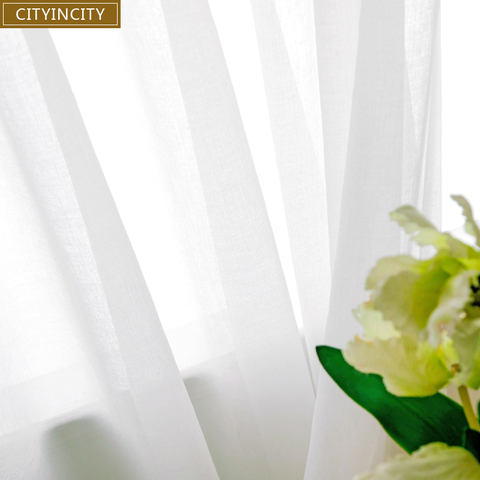 Cortinas de tul blanco suave de la ciudad para la sala de estar estilo japonés cortina de ventana transparente de gasa para la sala de comedor del dormitorio personalizada ► Foto 1/6