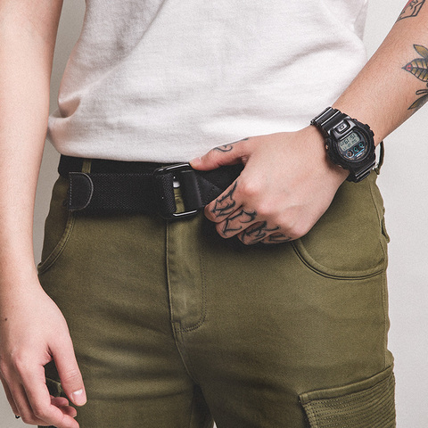 Maden-cinturón táctico Vintage de lona para hombre, con doble anilla en D, negro, caqui, Verde ► Foto 1/6