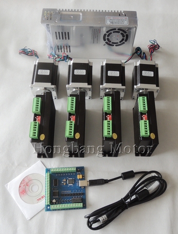 Kit de 4 ejes USB CNC, controlador de motor paso a paso TB6600 de 4 Uds. + mach3 tarjeta de control, USB + 4 Uds. nema23 270ozin motor + fuente de alimentación ► Foto 1/6