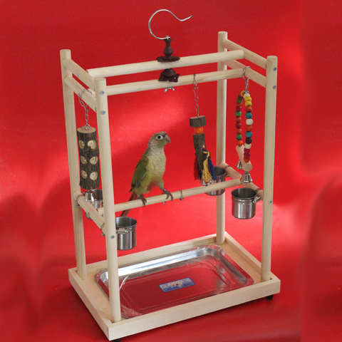 Pájaro de madera Playstand loros formación soporte percha gimnasio juguetes con acero inoxidable de alimentación tazas pájaro accesorios HW042 ► Foto 1/1