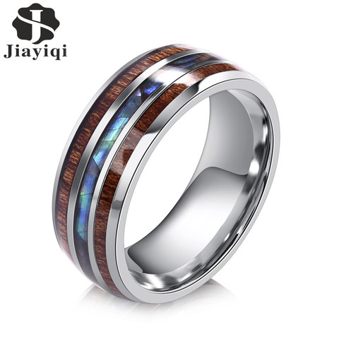 Jiayiqi anillos para hombre de acero inoxidable grano de madera anillos de moda para mujeres regalos de joyería masculina ► Foto 1/6