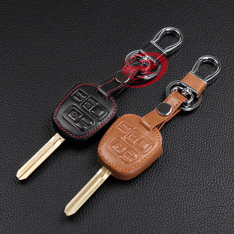 Funda de cuero auténtico para llave de coche, funda para llave remota de coche, 3 botones, para Toyota Tarago Corolla RAV4 Camry ► Foto 1/6