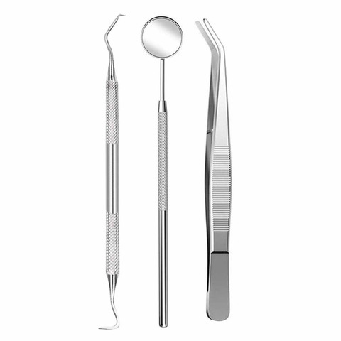 Juego de Herramientas dentales, instrumentos de higiene Dental (3 uds), incluye espejo Dental, raspador de Tarter, pinza Dental ► Foto 1/6