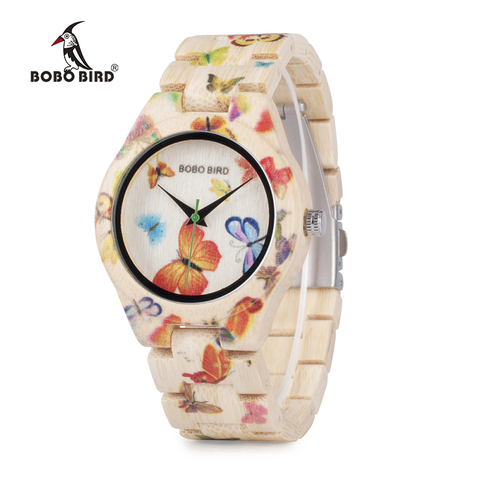 BOBO BIRD-Reloj de madera de bambú con mariposas para mujer, accesorio de pulsera de cuarzo con caja de madera Original, envío directo, OEM L-O20 ► Foto 1/6