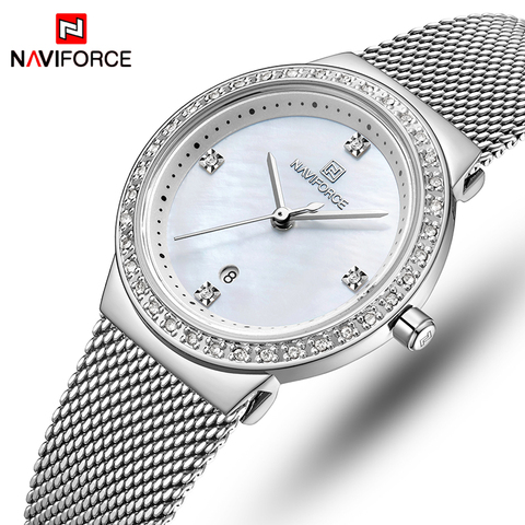 NAVIFORCE-relojes de cuarzo de acero inoxidable para mujer, reloj de pulsera sencillo de lujo ► Foto 1/6