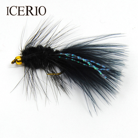 ICERIO 8 Uds de cabeza Bugger serpentina moscas Flashabou de cola salmón Señuelos de pesca con mosca #8 ► Foto 1/1