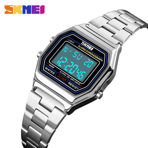 SKMEI-relojes deportivos digitales para mujer, pulsera de lujo a la moda con alarma de acero inoxidable, resistente al agua, 2022 ► Foto 1/6