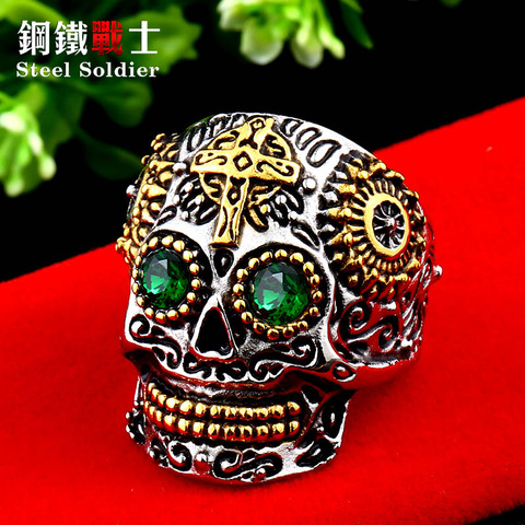 Anillo de calavera para hombre, acero inoxidable, Hip-hop, retro, punk, joyas de motorista ► Foto 1/6