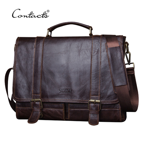 CONTACT'S 2022 hombres Retro maletín bolso de negocios cartera bolso de cuero, bolsa de ordenador portátil bolsas de mensajero de los hombres bolsas de viaje ► Foto 1/6