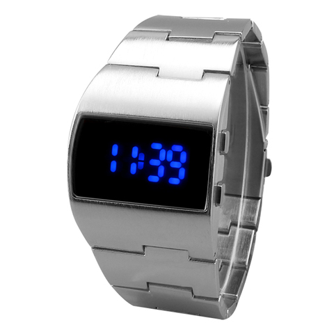 Reloj de pulsera de acero inoxidable para hombre, cronógrafo Digital LED de lujo, a la moda militar, color azul y rojo, 2022 ► Foto 1/6