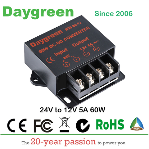 Regulador reductor de tensión de vehículo para luces LED, convertidor de 24V a 12V CC, 5amp, 60W, CC, 10A, certificado CE Daygreen ► Foto 1/1