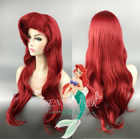 The Little Mermaid-peluca ondulada de princesa Ariel, Cosplay, cabello sintético resistente al calor, peluca con gorro ► Foto 1/6