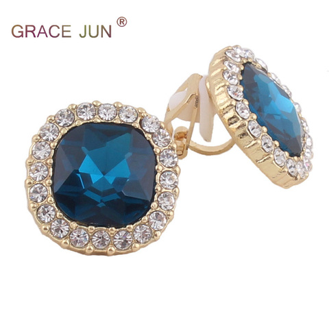 GRACE JUN-pendientes con diamantes de imitación de cristal para mujer, pendientes sin agujero, color rojo y azul, para fiesta, boda, novia ► Foto 1/6