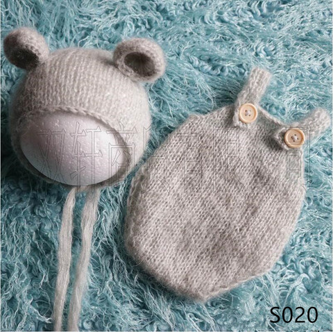 Sombrero de oso de peluche mohair hecho a mano + Pantalones cortos, accesorios de fotografía recién nacido ► Foto 1/6