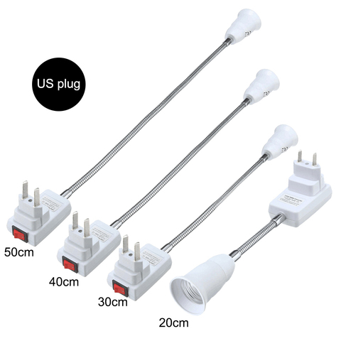 Enchufe europeo/estadounidense Adaptador convertidor de extensión de bombilla, Flexible, extensible, E27, Base de enchufe de lámpara de pared, soporte de 20cm-50cm ► Foto 1/6