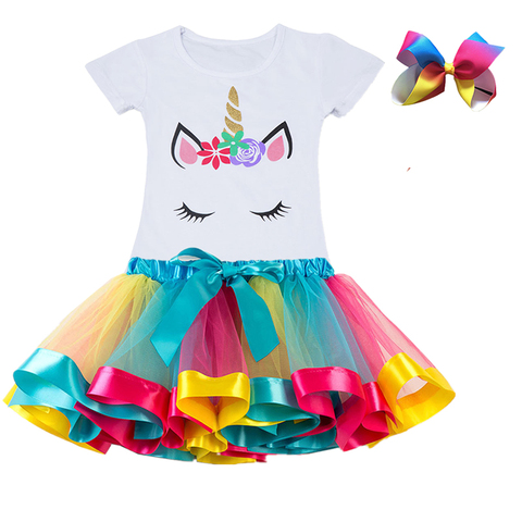 Conjuntos de ropa de unicornio para niñas pequeñas, vestido de tutú colorido de unicornio para fiesta de cumpleaños, 2022 ► Foto 1/6