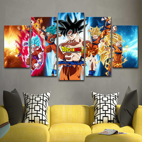 Cuadro de lienzo decoración del hogar marco 5 piezas Anime Dragon Ball Goku  póster HD impresiones Vintage imágenes Modular sala de estar pared arte -  Historial de precios y revisión | Vendedor
