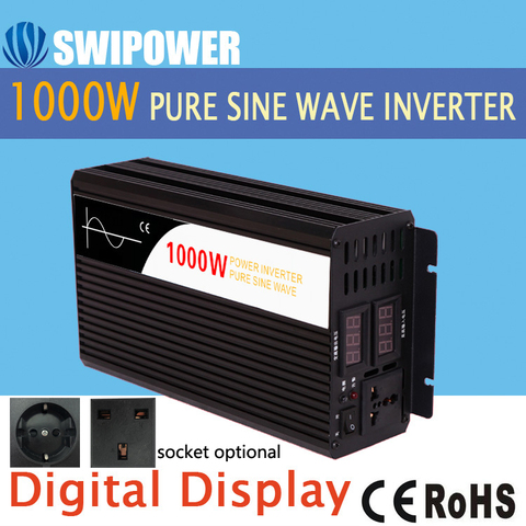 Inversor de energía solar de onda sinusoidal pura, 1000W, CC de 12V, 24V, 48V a ca de 110V, 220V, pantalla digital ► Foto 1/2