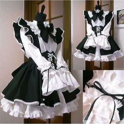 Las mujeres traje de sirvienta Anime largo vestido blanco y negro vestido delantal vestido Lolita vestidos Cosplay vestuario ► Foto 1/4