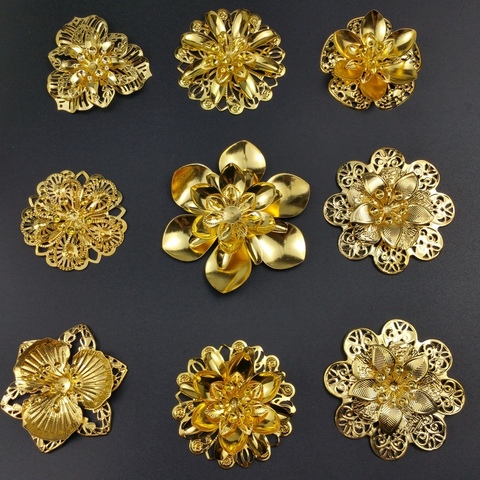 Hermosa combinación de oro filigrana flores conectores adornos hallazgos manualidades decoración de regalo ► Foto 1/1