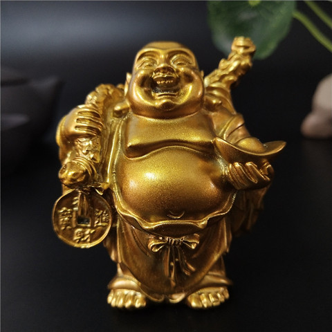 Estatua de Buda que ríe de Maitreya dorado, escultura de ornamento para jardín, decoración del hogar, Feng Shui chino, estatuilla de buda feliz ► Foto 1/6