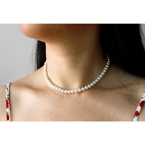 Collar de boda con temperamento clásico para mujer, joyería elegante de plata 925, cadena de perlas de concha de 6mm, Highlight925 ► Foto 1/6