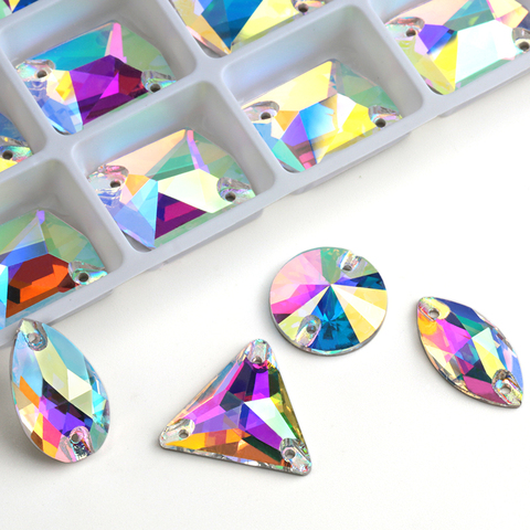 ¡Venta al por mayor! 8 tipos AAAAA Cristal AB Color dorado Base para coser en cuentas de diamantes de imitación de piedras para coser espaciador botones para prenda de la joyería ► Foto 1/4