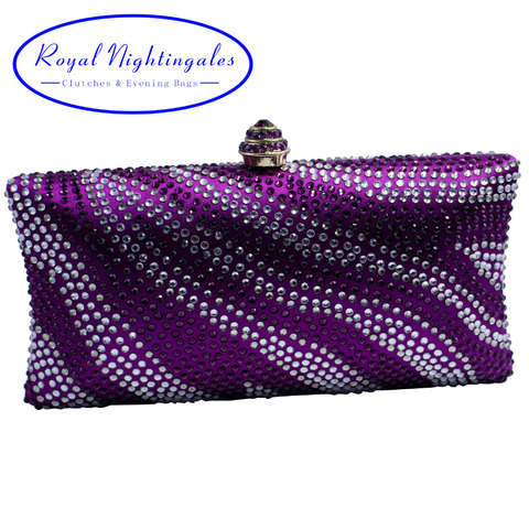 Bolso de noche morado con diamantes de imitación para mujer, cartera de mano con cristales, venta al por mayor ► Foto 1/6