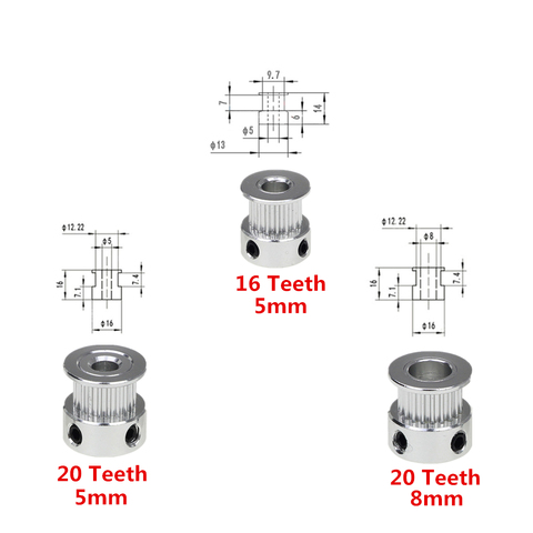 Piezas de impresora 3D GT2, accesorio de 20 dientes, 16 dientes de diámetro, 5mm/8mm, temporización aluminio, ajuste de polea para GT2-6mm, correa de conteo de tiempo abierto ► Foto 1/5
