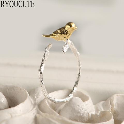 Anillos de plata con forma de pájaro de Color para mujer, joyería de boda, tamaño ajustable ► Foto 1/3
