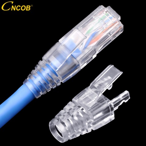 CNCOB 100 Uds cat6 rj45 cubierta de conector Ethernet, PC doble hebilla garra transparente funda de protección de cable, apertura 6,7mm ► Foto 1/6