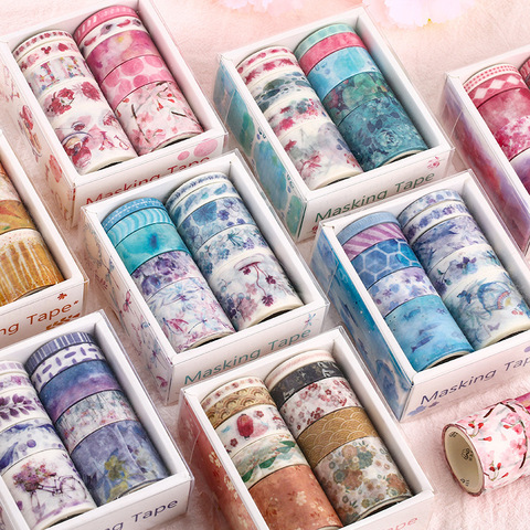 Washi-Conjunto de cintas adhesivas para Scrapbooking, cintas de lavado, Cinta Adhesiva, decoración de flores, 10 Uds. ► Foto 1/6