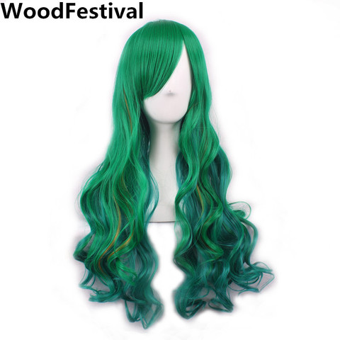 Woodfestival partido color mezclado largo ondulado peluca resistente al calor de las mujeres negro rojo verde multicolor pelucas sintéticas para las mujeres del pelo ► Foto 1/6