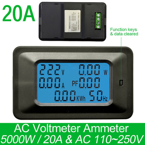 AC220V 20A Digital medidor de voltaje de energía medidor LCD 5KW de amperímetro del voltímetro de la actual Amps medidor de vatios detector comprobador de indicador ► Foto 1/6