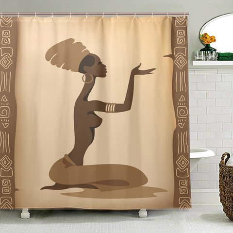 Cortinas de ducha africanas ecológicas para mujer, cortina para el baño con tejido de poliéster impermeable para baño con 12 ganchos, decoración del hogar ► Foto 1/6