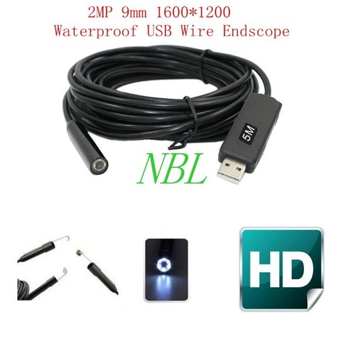 M 5 M HD Borescopes cable impermeable endoscopio 1/6 CMOS 2MP 9mm 6 ledes USB boroscopio Cámara Alta Resolución 1600*1200 ► Foto 1/6