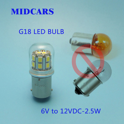 MIDCARS G18 BA15S 6 V 12 V R5W bombillas LED P5W luces de freno de cola de la lámpara de luz de estacionamiento reserva luces del coche de la fuente de luz ► Foto 1/6