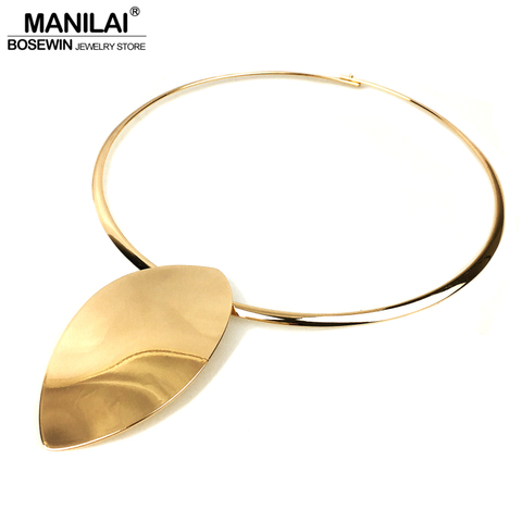 MANILAI-gargantillas de Metal brillante ovalado para mujer, Collar grande, Torques geométricos, joyería Punk ► Foto 1/6