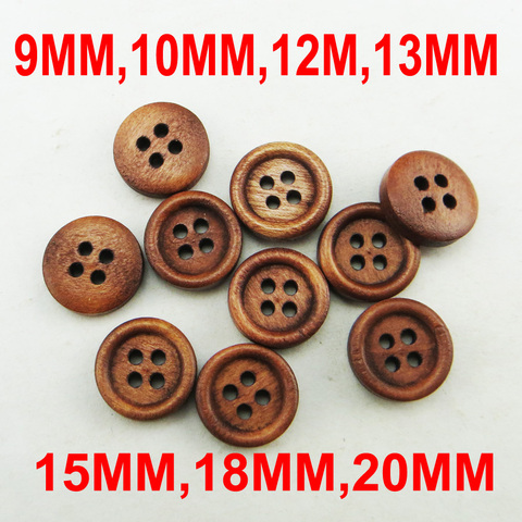Botones de madera marrón de 9-20MM con 4 agujeros, botas, accesorio de coser ropa, suéter, camisa, botón, MCB-999 redondo, 100 Uds. ► Foto 1/1