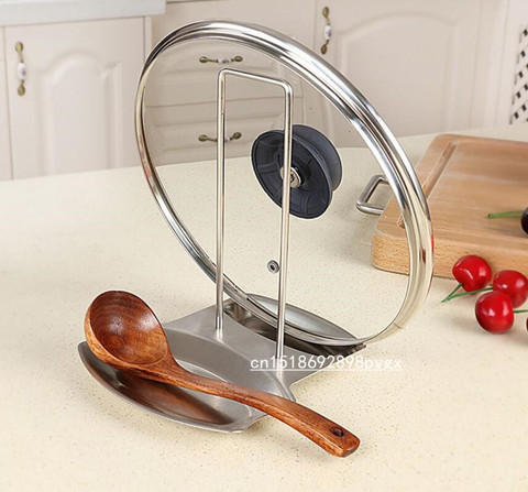 Diseño único de acero inoxidable pan pot rack tapa soporte de la cuchara soporte titular herramienta de cocina ► Foto 1/1