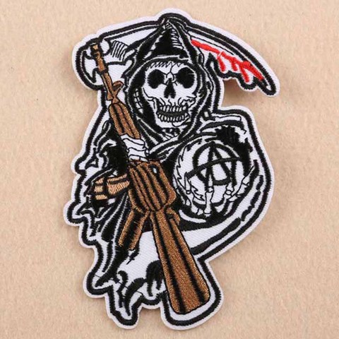 Punk Myth Skull Skeleton Poker Grim Reaper, ropa bordada de hierro, parche para ropa para niños y niñas ► Foto 1/6