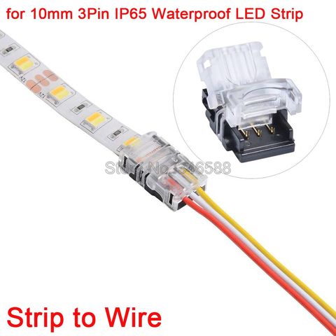 Conector rápido de 3 pines PCB para alimentación de 10mm, IP65, resistente al agua, doble tira de LED, blanco, sin soldadura, 5 uds. ► Foto 1/5