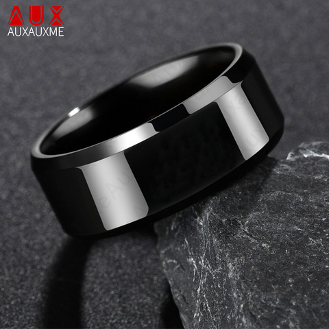 Opauxme 8mm negro titanio inoxidable hombres anillo Simple boda bandas anillos regalo para joyería masculina tamaño 5-13 envío de la gota ► Foto 1/6