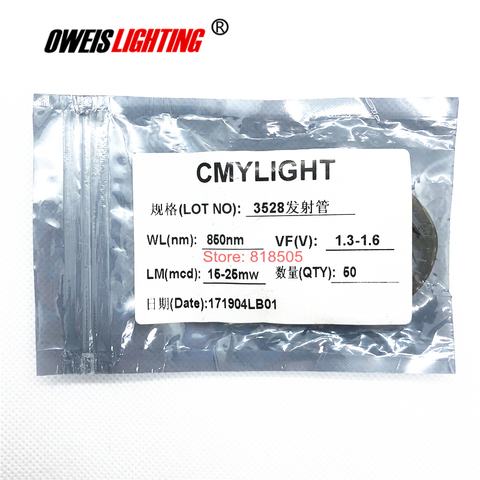 LED infrarrojo emisor de luz, SMD 3528, 850NM (28-30mW) / 940NM (18-20mW), 20mA, 1,3-1,5 v, 3,5x2,8x1,88mm, 50 Uds., envío gratis ► Foto 1/3