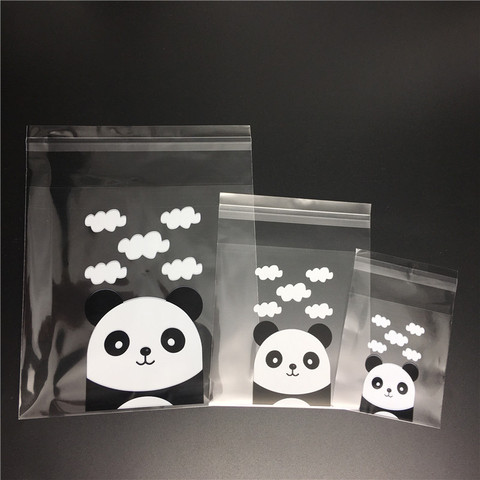 Bolsa de galletas autoadhesiva de Panda, bolsas de dulces de boda de 3 tamaños, suministros de decoración para fiesta, embalaje transparente de galletas, 100 Uds. ► Foto 1/4