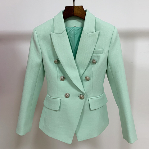 Calle clásico barroco diseñador chaqueta Blazer de las mujeres es de Metal botones de León doble Breasted chaqueta con relieve verde menta ► Foto 1/6