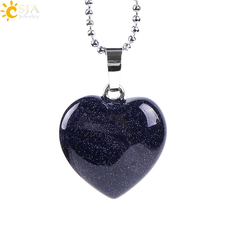 CSJA-collar de cadena con corazón y piedra de amor, Gema Natural, colgante para enamorados, Reiki, curación, azul, marrón, arena, Ópalo, abalorio, joyería dulce, E757 ► Foto 1/6