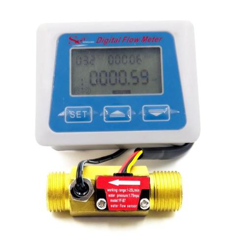 Pantalla LCD Digital medidor de sensor de Flujo de Agua medidor de flujo totámetro registro de tiempo de temperatura con sensor de flujo G1/2 ► Foto 1/5