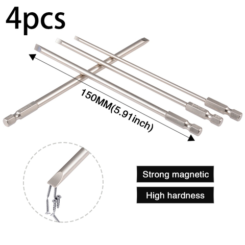 Juego de puntas de destornilladores magnéticas ranuradas, punta ranurada de 150mm, cabeza plana, destornillador ranurado, herramientas de acero de aleación S2 de 2,0-6,0mm, 4 uds. ► Foto 1/6